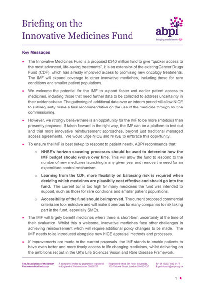 Briefing on the Innovative Medicines Fund