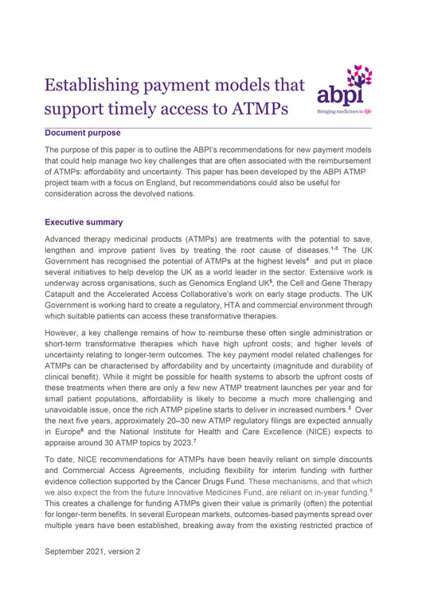 ATMP Payment Models Dec 2021
