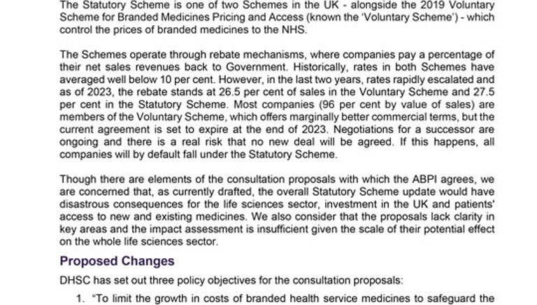 ABPI Statutory Scheme consultation response