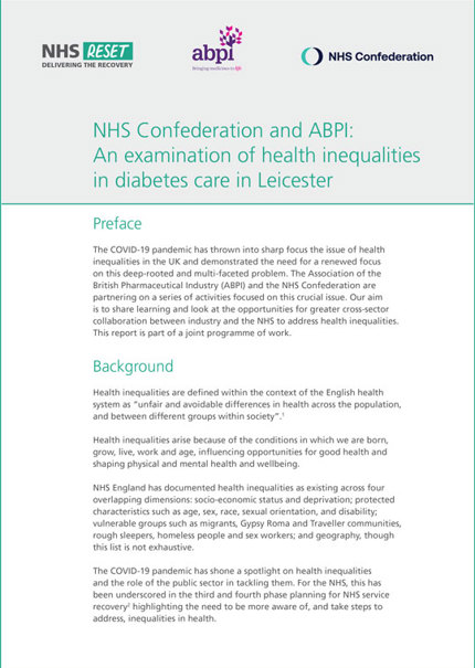NHS Confederation and ABPI: An examination of health inequalities in diabetes care in Leicester