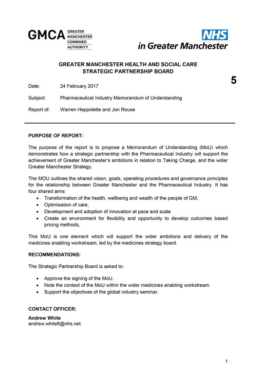 Manchester Memorandum of Understanding (MoU)