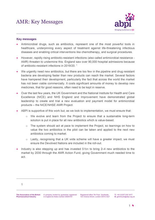 Antimicrobial resistance - AMR: Key Messages